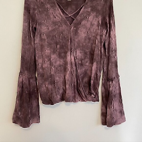 AMERICAN EAGLE Soft Sexy T Tie Dye Faux Wrap Top Purple Surplice Long Sleeve S - Picture 4 of 12